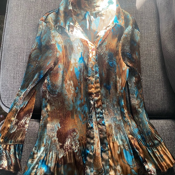 Vintage SERE NADE brown/teal button up silk top - Picture 1 of 5